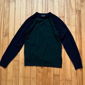 Banana Republic Italian Merino Wool Baruffa Sweater Green Navy Raglan Mens M